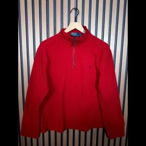 Polo Ralph Lauren Sweater Large Womens Red Fleece 1/4 Zip Pullover Pony